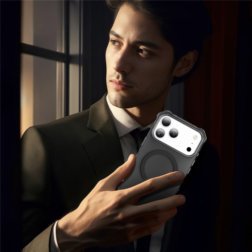 For iPhone 17 Pro Max Case Compatible with MagSafe Small Wavy Edge PC + TPU Phone Cover - Black