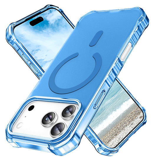For iPhone 17 Pro Max Case Compatible with MagSafe Small Wavy Edge PC + TPU Phone Cover - Blue