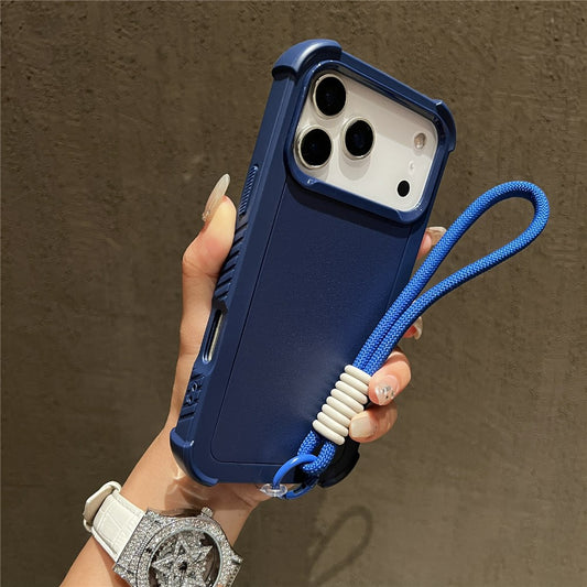 For iPhone 17 Pro Max Case 3 in 1 Shockproof PC TPU Matte Phone Back Cover with Wrist Strap - Blue