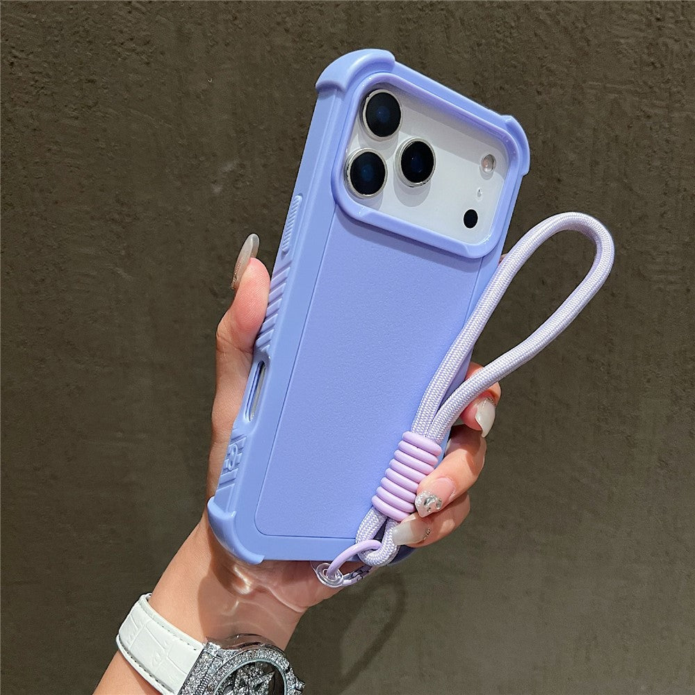 For iPhone 17 Pro Max Case 3 in 1 Shockproof PC TPU Matte Phone Back Cover with Wrist Strap - Purple
