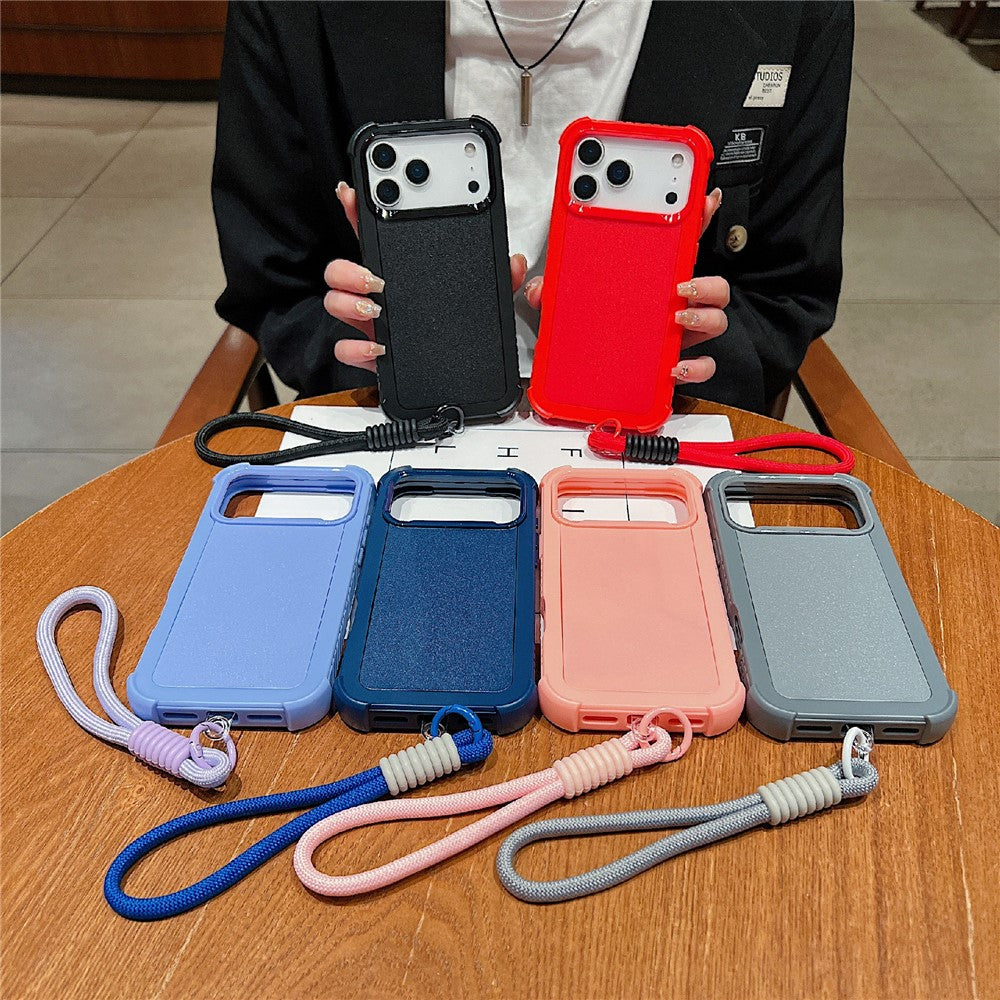 For iPhone 17 Pro Max Case 3 in 1 Shockproof PC TPU Matte Phone Back Cover with Wrist Strap - Purple