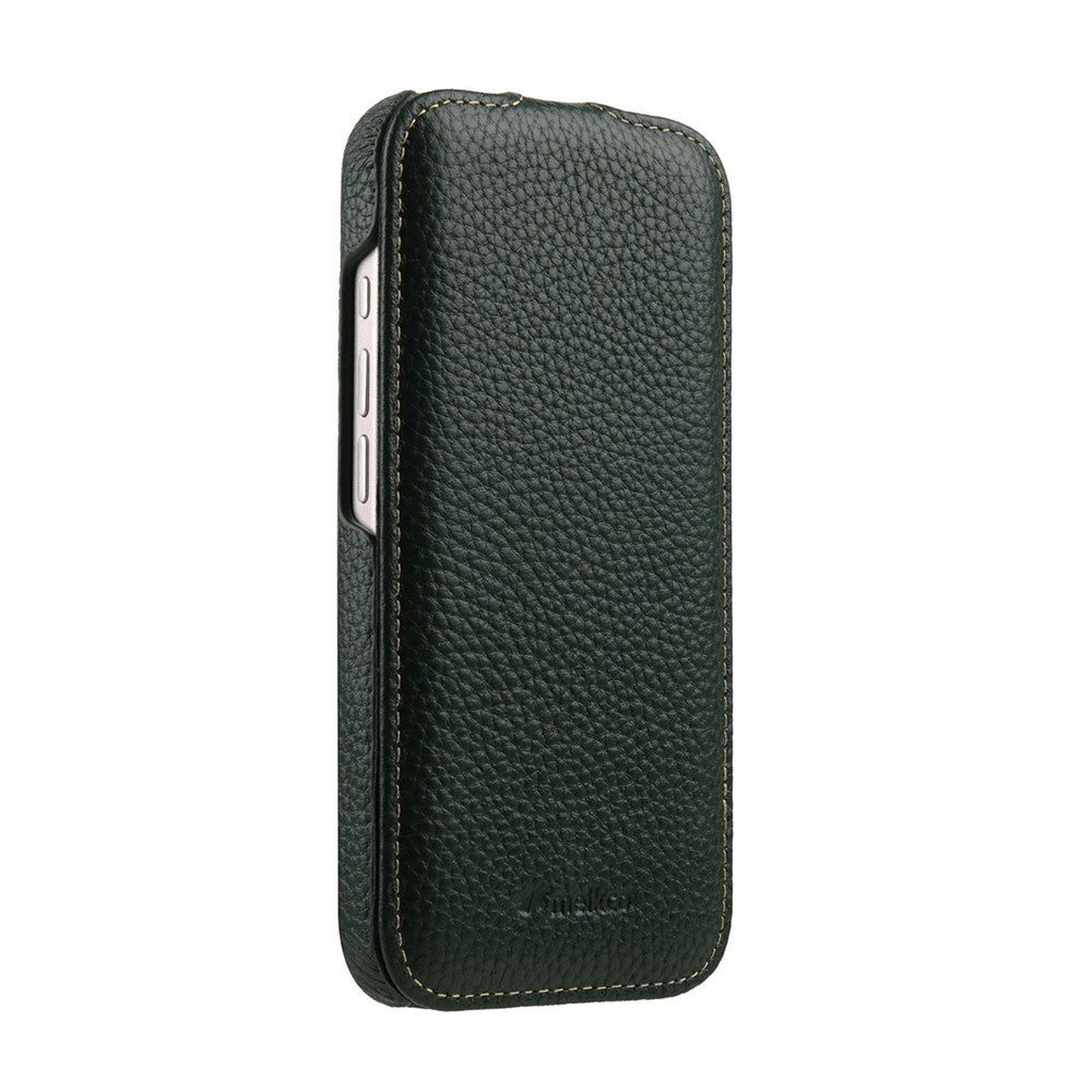 MELKCO For iPhone 17 Pro Max Case Compatible with MagSafe Vertical Flip Genuine Cow Leather + PC Phone Cover - Green