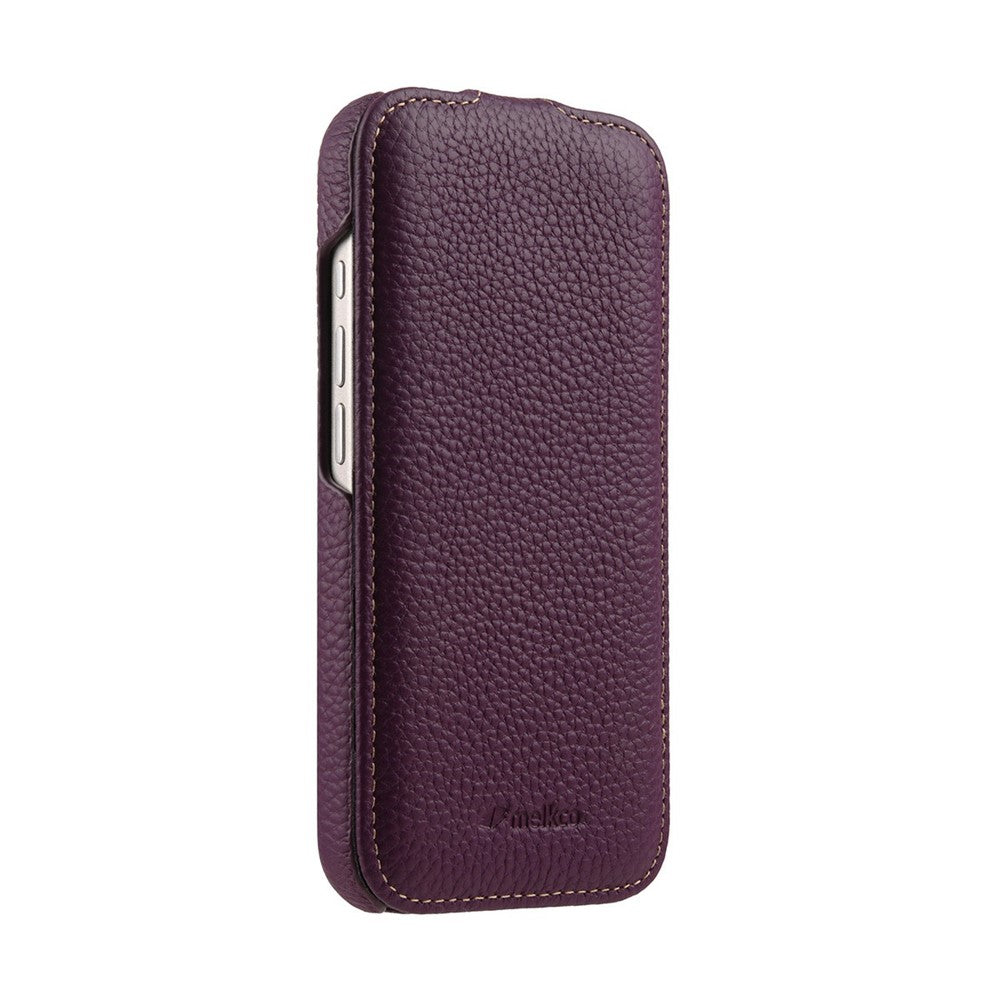 MELKCO For iPhone 17 Pro Max Case Compatible with MagSafe Vertical Flip Genuine Cow Leather + PC Phone Cover - Purple
