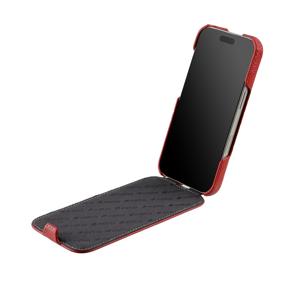 MELKCO For iPhone 17 Pro Max Case Compatible with MagSafe Vertical Flip Genuine Cow Leather + PC Phone Cover - Red
