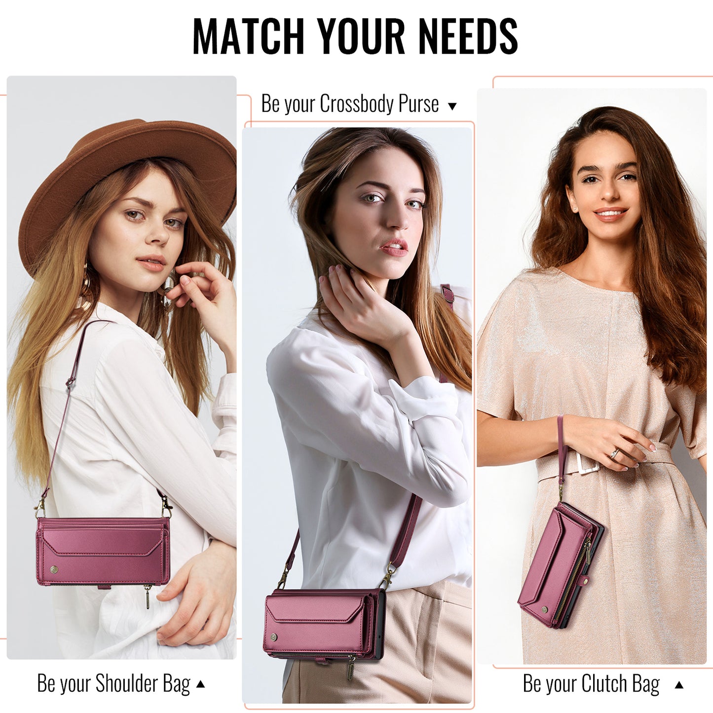 For iPhone 17 Pro Max Leather Case CASEME C36 Zipper 10 Card Slots Phone Cover with Straps - Red