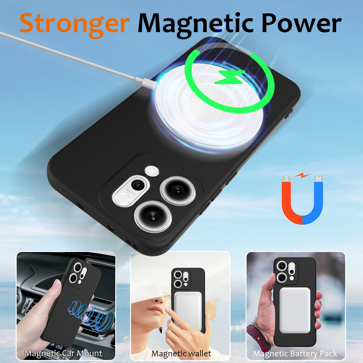 For Oppo Reno14 Pro 5G (China) / Oppo Reno14 Pro 5G (Global) Case Compatible with MagSafe Anti-Drop Liquid Silicone Phone Cover - Black