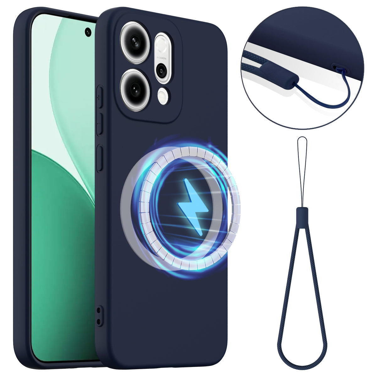 For Oppo Reno14 Pro 5G (China) / Oppo Reno14 Pro 5G (Global) Case Compatible with MagSafe Anti-Drop Liquid Silicone Phone Cover - Dark Blue