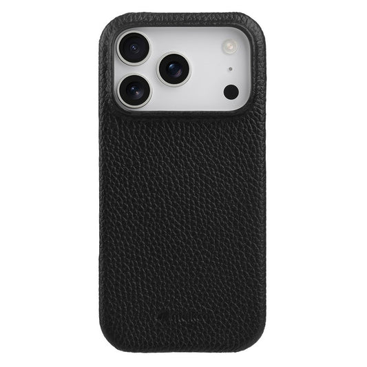 MELKCO For iPhone 17 Pro Max Case Genuine Cow Leather PC Phone Cover Compatible with MagSafe - Black