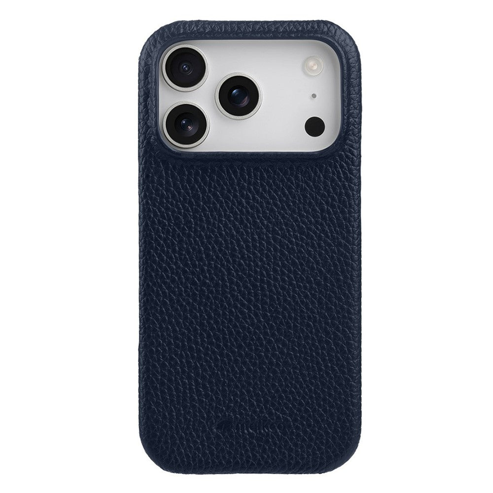 MELKCO For iPhone 17 Pro Max Case Genuine Cow Leather PC Phone Cover Compatible with MagSafe - Dark Blue