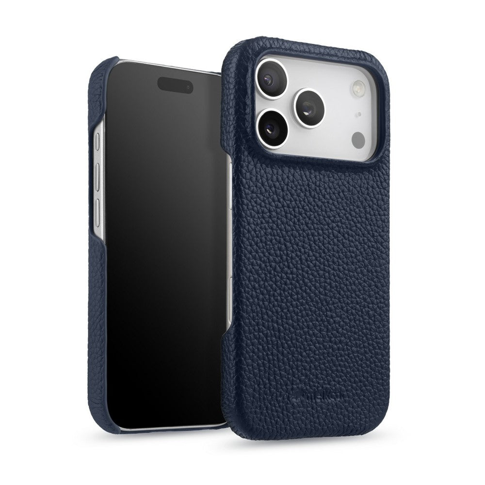 MELKCO For iPhone 17 Pro Max Case Genuine Cow Leather PC Phone Cover Compatible with MagSafe - Dark Blue