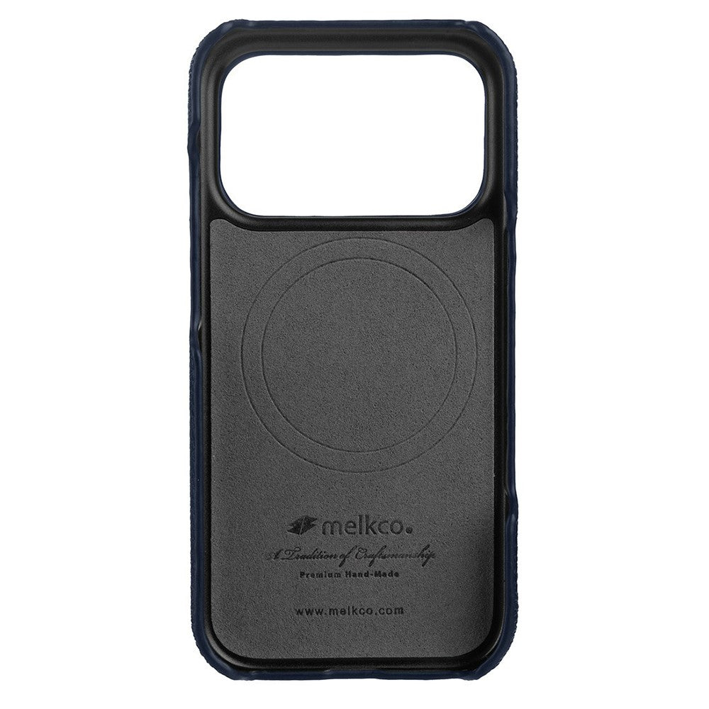 MELKCO For iPhone 17 Pro Max Case Genuine Cow Leather PC Phone Cover Compatible with MagSafe - Dark Blue