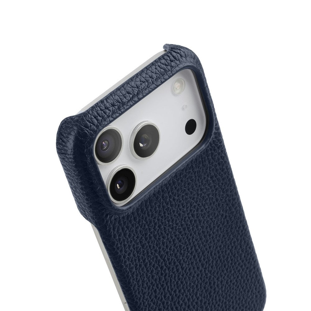 MELKCO For iPhone 17 Pro Max Case Genuine Cow Leather PC Phone Cover Compatible with MagSafe - Dark Blue