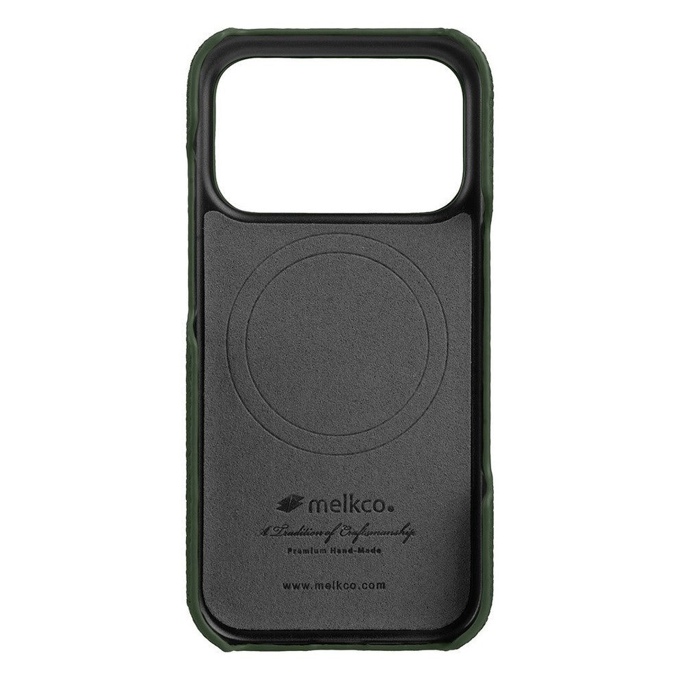 MELKCO For iPhone 17 Pro Max Case Genuine Cow Leather PC Phone Cover Compatible with MagSafe - Dark Green