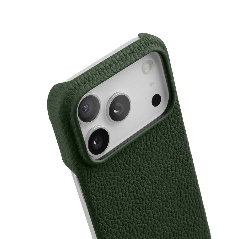 MELKCO For iPhone 17 Pro Max Case Genuine Cow Leather PC Phone Cover Compatible with MagSafe - Dark Green
