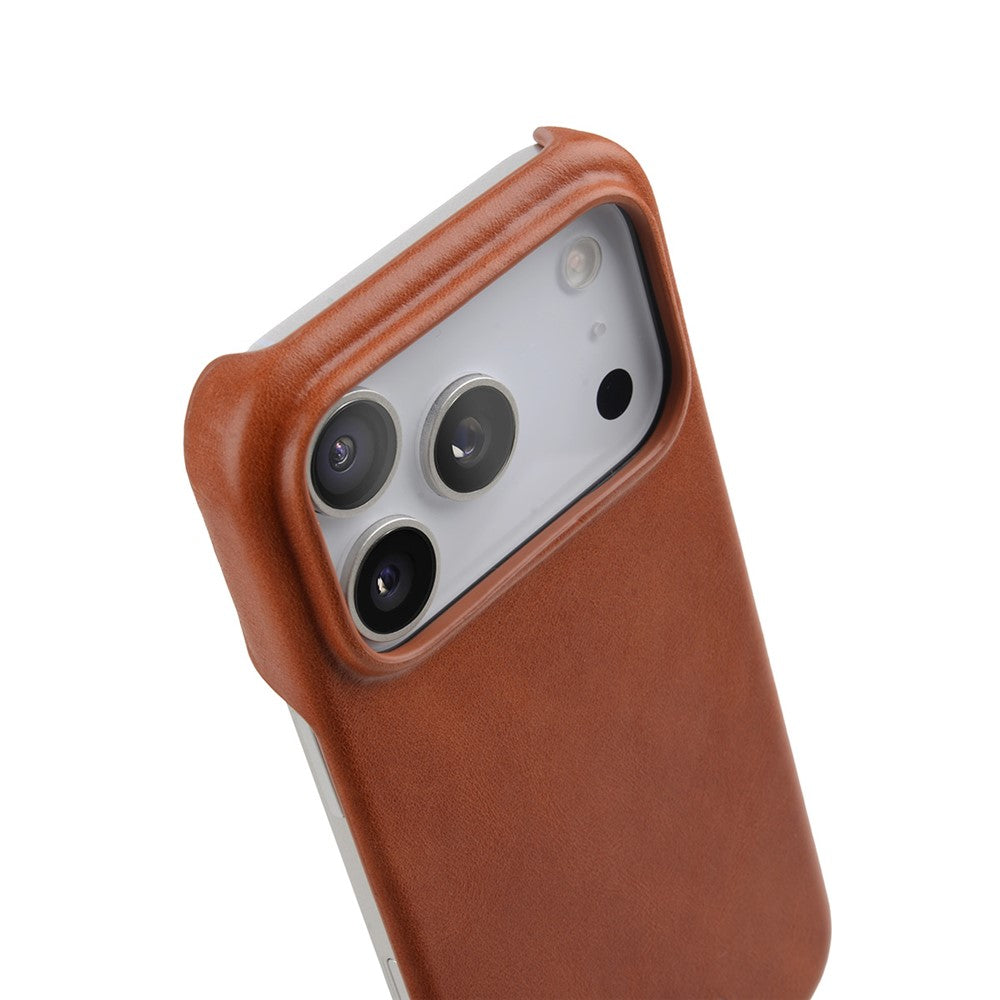 MELKCO For iPhone 17 Pro Max Case Compatible with MagSafe Waxy Genuine Cow Leather PC Phone Back Cover - Brown