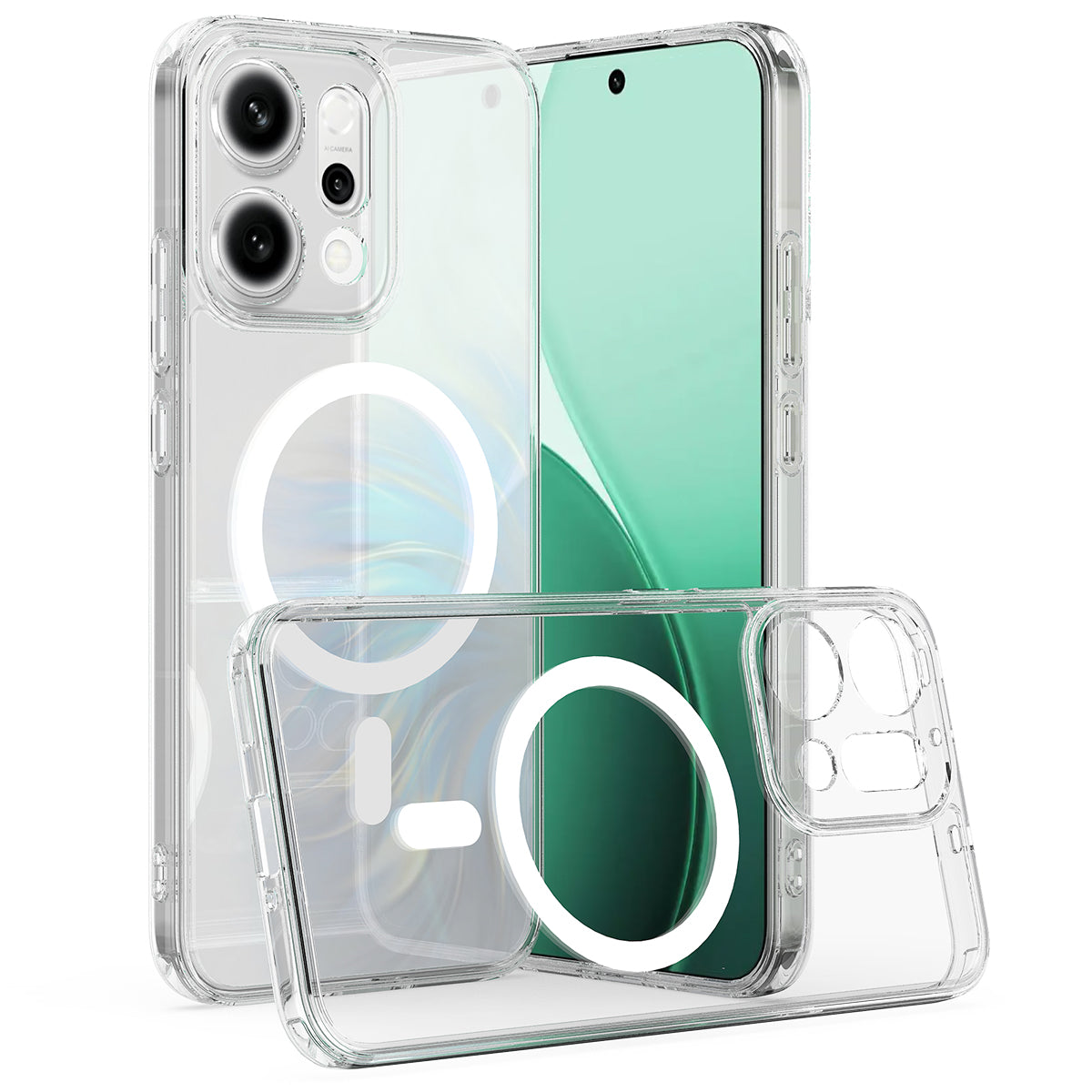 For Oppo Reno14 Pro 5G (Global) Clear Phone Case Compatible with MagSafe TPU+Acrylic Back Cover - Clear