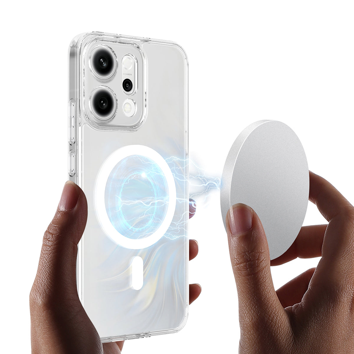 For Oppo Reno14 Pro 5G (Global) Clear Phone Case Compatible with MagSafe TPU+Acrylic Back Cover - Clear