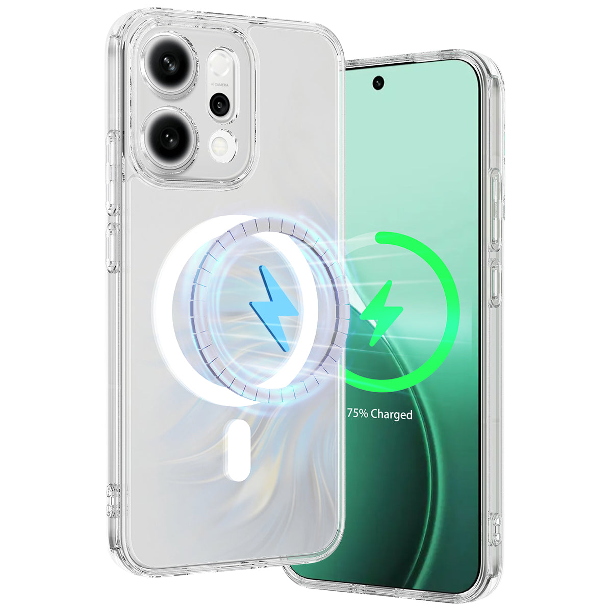 For Oppo Reno14 Pro 5G (Global) Clear Phone Case Compatible with MagSafe TPU+Acrylic Back Cover - Clear