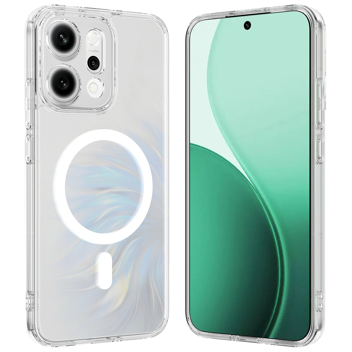 For Oppo Reno14 Pro 5G (Global) Clear Phone Case Compatible with MagSafe TPU+Acrylic Back Cover - Clear