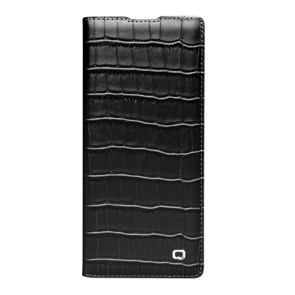 QIALINO For Samsung Galaxy Z Fold7 5G Case Crocodile Texture Genuine Cow Leather Flip Phone Cover - Black