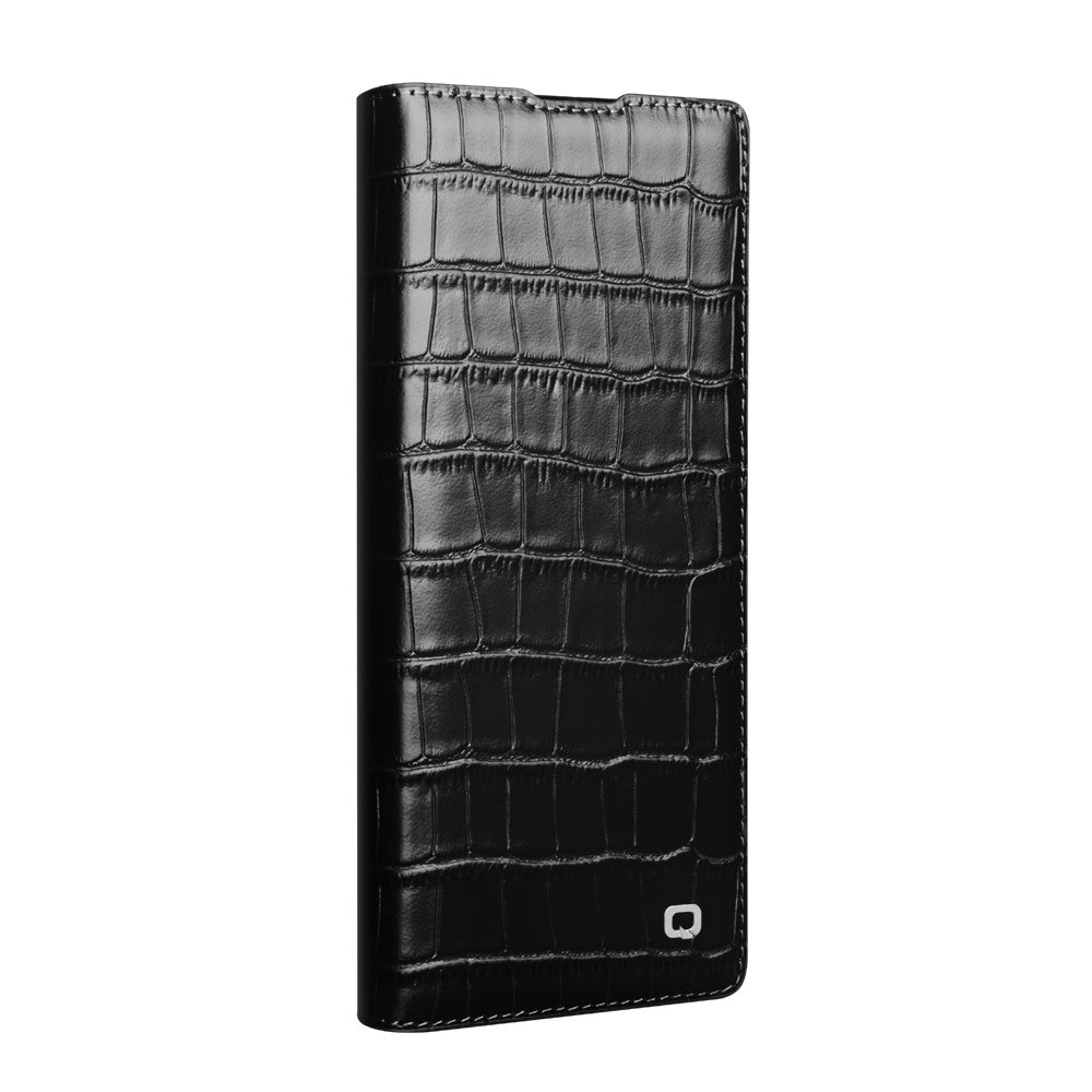 QIALINO For Samsung Galaxy Z Fold7 5G Case Crocodile Texture Genuine Cow Leather Flip Phone Cover - Black