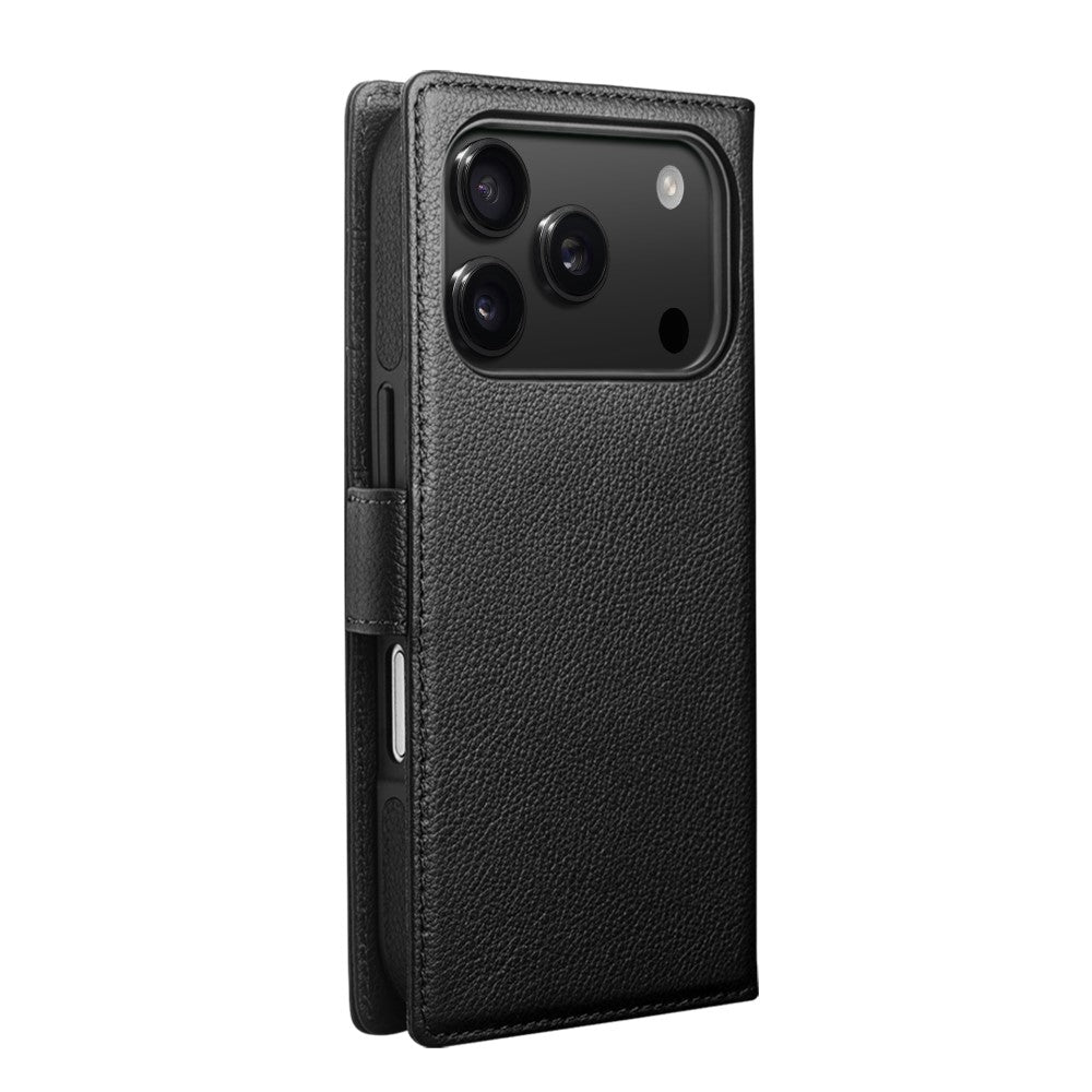 QIALINO For iPhone 17 Pro Max Case Compatible with MagSafe Detachable Genuine Cow Leather Wallet Phone Cover - Black