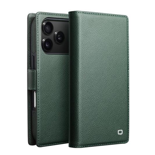 QIALINO For iPhone 17 Pro Max Case Compatible with MagSafe Detachable Genuine Cow Leather Wallet Phone Cover - Green