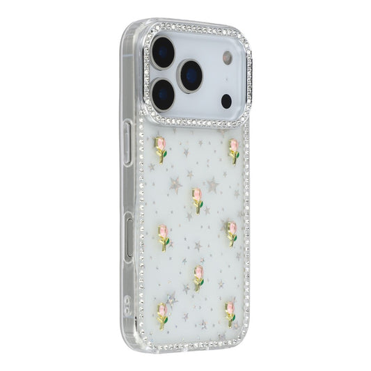 For iPhone 17 Pro Max Case Rhinestone Edge Small Tulips Decor TPU + PC IMD Phone Cover - Starry Transparent