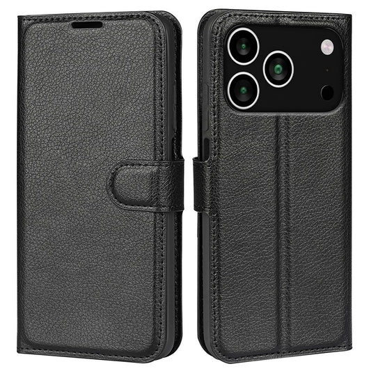AMORUS For iPhone 17 Pro Max Wallet Case Litchi Texture Shockproof Leather Flip Stand Phone Cover - Black