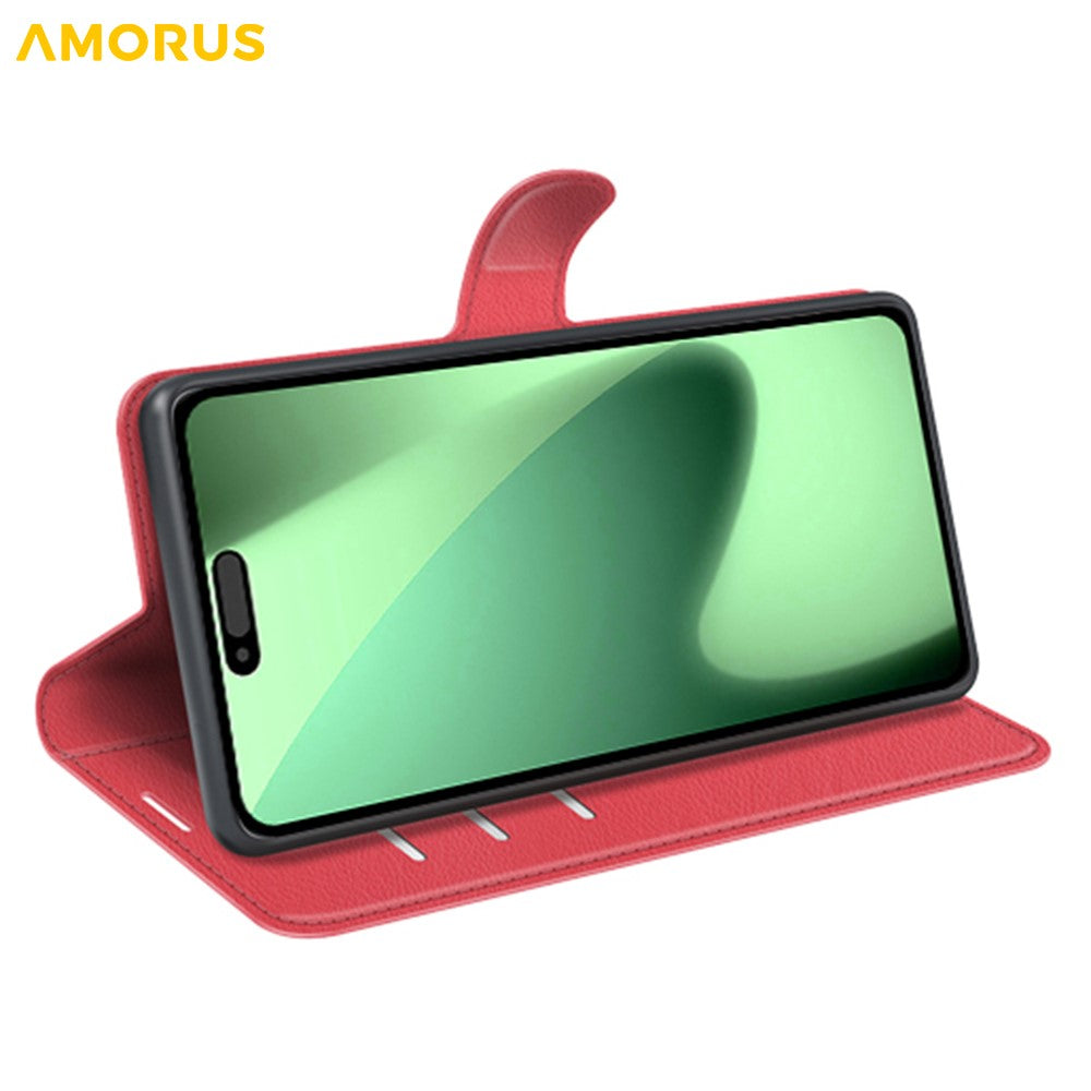 AMORUS For iPhone 17 Pro Max Wallet Case Litchi Texture Shockproof Leather Flip Stand Phone Cover - Red