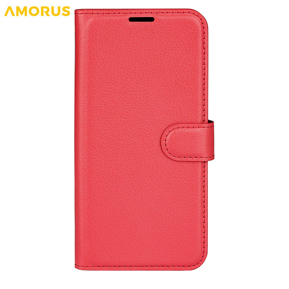 AMORUS For iPhone 17 Pro Max Wallet Case Litchi Texture Shockproof Leather Flip Stand Phone Cover - Red