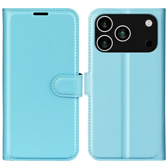 AMORUS For iPhone 17 Pro Max Wallet Case Litchi Texture Shockproof Leather Flip Stand Phone Cover - Blue