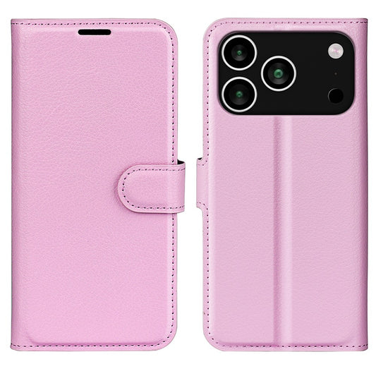 AMORUS For iPhone 17 Pro Max Wallet Case Litchi Texture Shockproof Leather Flip Stand Phone Cover - Pink