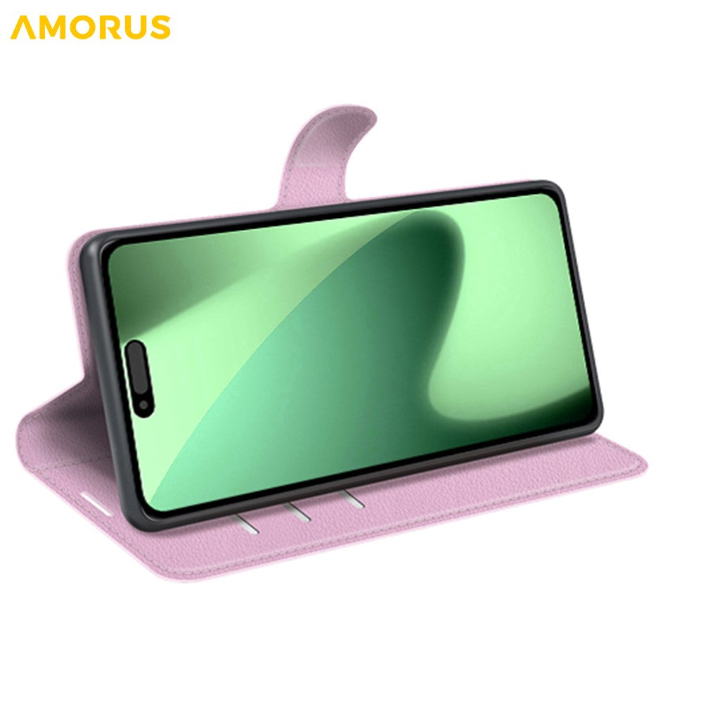 AMORUS For iPhone 17 Pro Max Wallet Case Litchi Texture Shockproof Leather Flip Stand Phone Cover - Pink