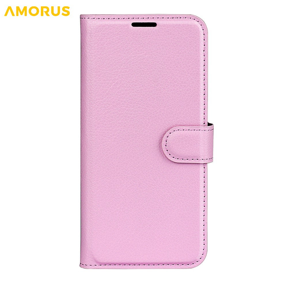 AMORUS For iPhone 17 Pro Max Wallet Case Litchi Texture Shockproof Leather Flip Stand Phone Cover - Pink