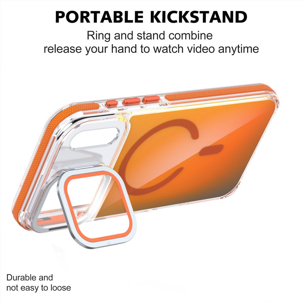 For iPhone 17 Pro Max Magnetic Case TPU Acrylic Phone Back Cover with Lens Film and Kickstand - Orange