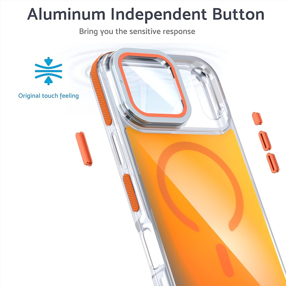 For iPhone 17 Pro Max Magnetic Case TPU Acrylic Phone Back Cover with Lens Film and Kickstand - White