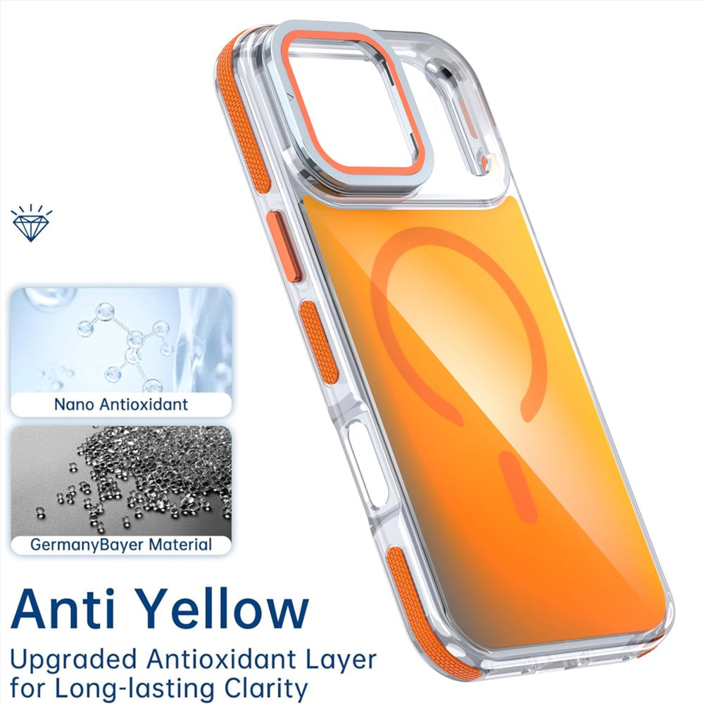 For iPhone 17 Pro Max Magnetic Case TPU Acrylic Phone Back Cover with Lens Film and Kickstand - White