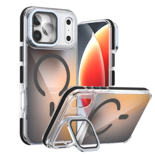 For iPhone 17 Pro Max Magnetic Case TPU Acrylic Phone Back Cover with Lens Film and Kickstand - Black