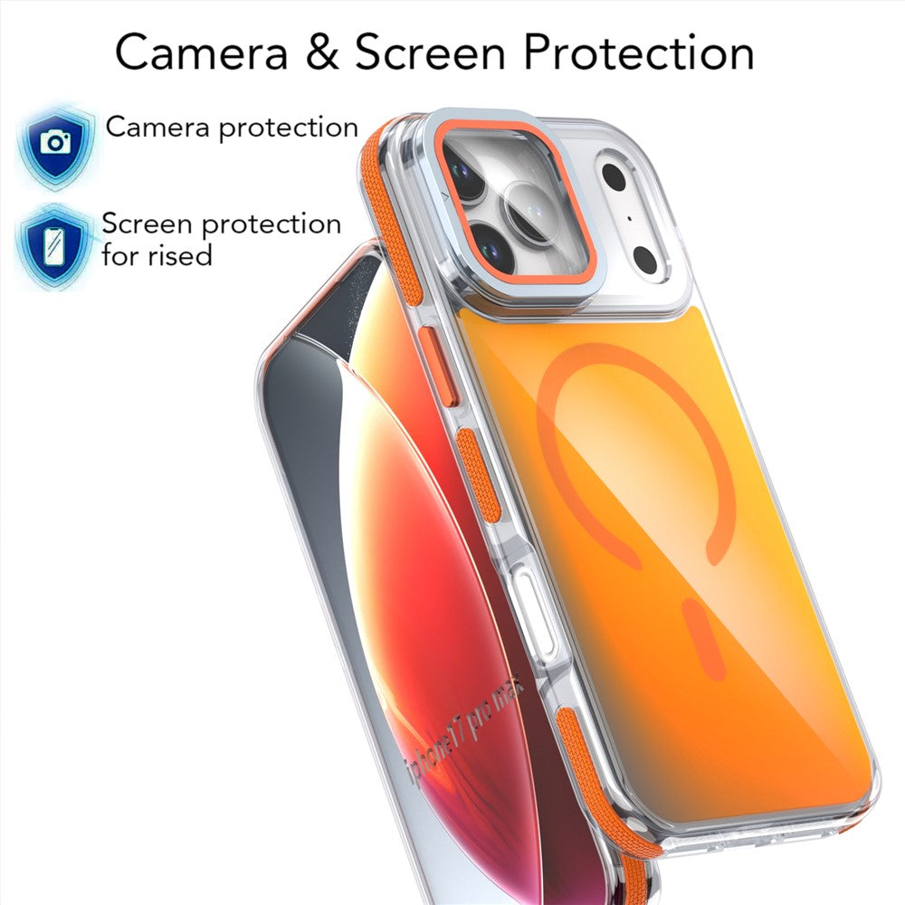 For iPhone 17 Pro Max Magnetic Case TPU Acrylic Phone Back Cover with Lens Film and Kickstand - Black