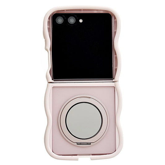 For Samsung Galaxy Z Flip7 5G Magnetic Case Mirror Rotating Kickstand Wave Edge TPU + PC Phone Cover - Pink