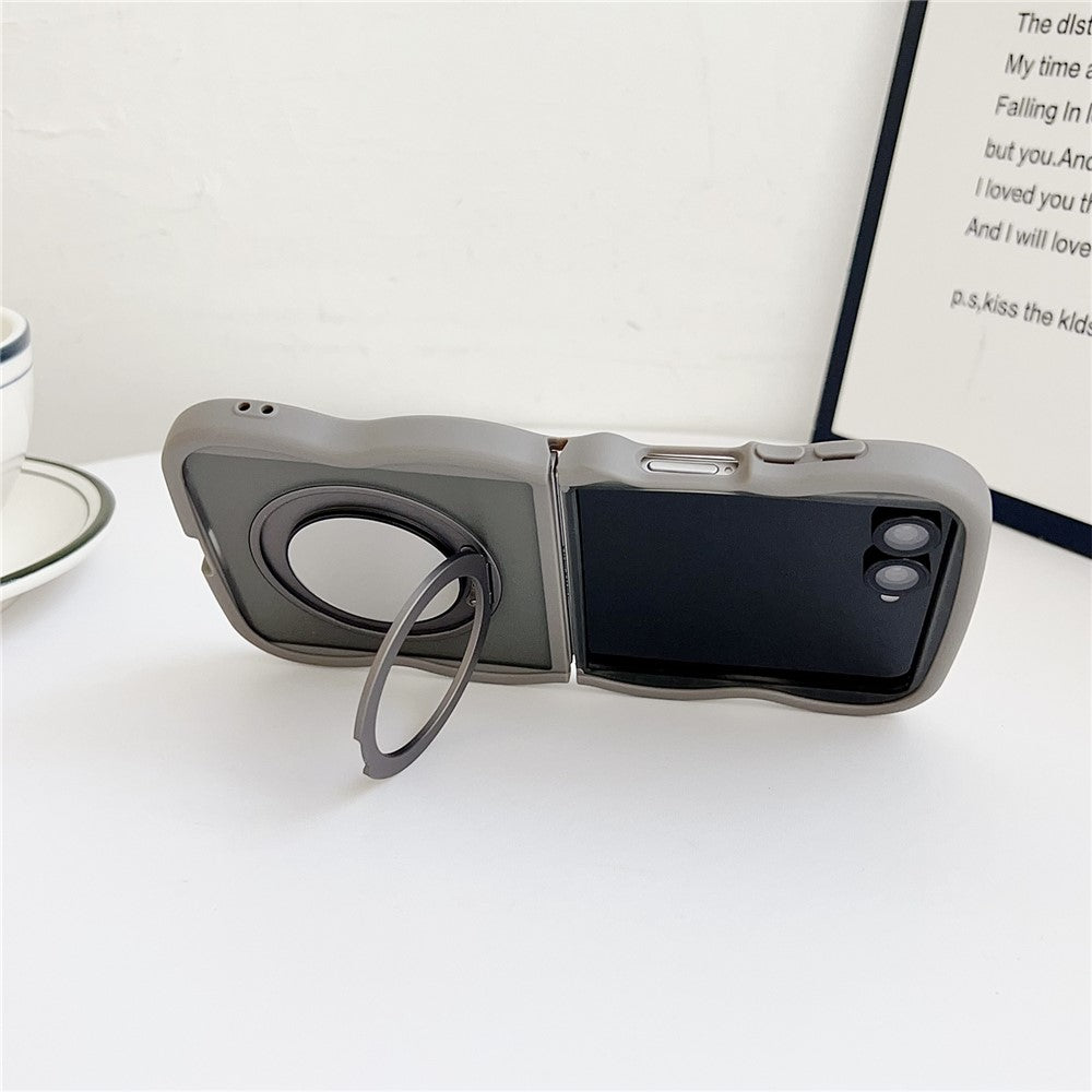For Samsung Galaxy Z Flip7 5G Magnetic Case Mirror Rotating Kickstand Wave Edge TPU + PC Phone Cover - Pink