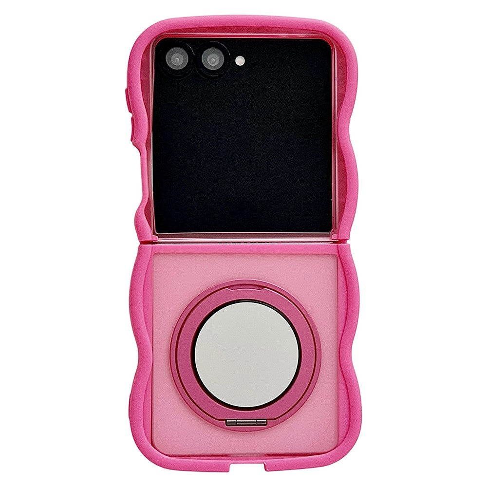 For Samsung Galaxy Z Flip7 5G Magnetic Case Mirror Rotating Kickstand Wave Edge TPU + PC Phone Cover - Rose