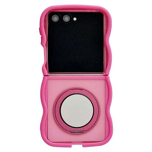 For Samsung Galaxy Z Flip7 5G Magnetic Case Mirror Rotating Kickstand Wave Edge TPU + PC Phone Cover - Rose