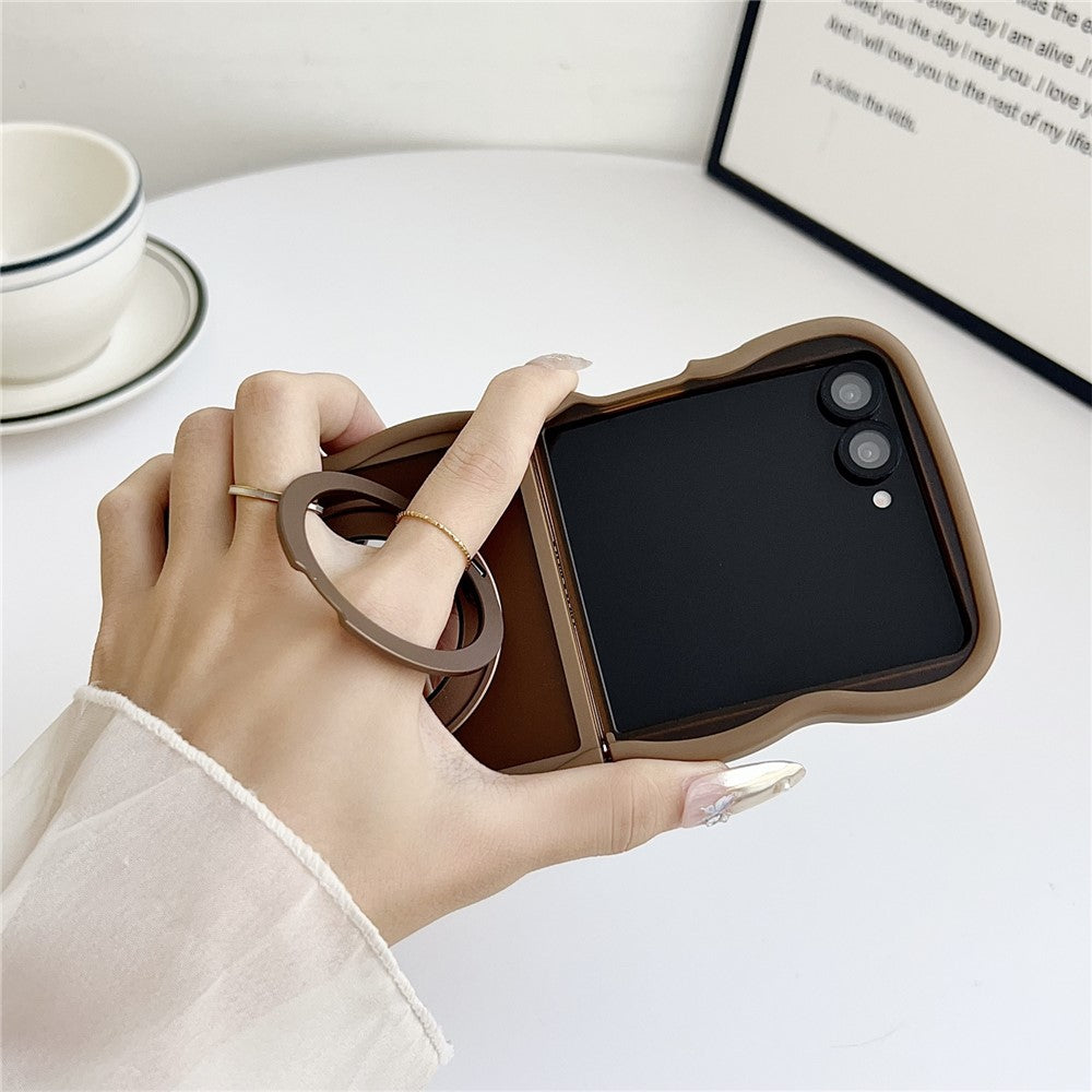 For Samsung Galaxy Z Flip7 5G Magnetic Case Mirror Rotating Kickstand Wave Edge TPU + PC Phone Cover - Rose