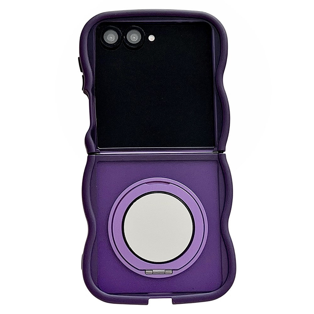 For Samsung Galaxy Z Flip7 5G Magnetic Case Mirror Rotating Kickstand Wave Edge TPU + PC Phone Cover - Purple