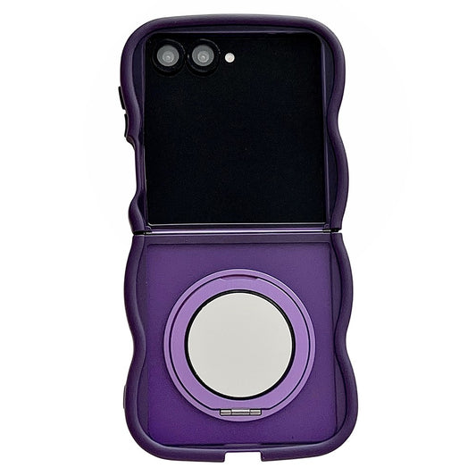 For Samsung Galaxy Z Flip7 5G Magnetic Case Mirror Rotating Kickstand Wave Edge TPU + PC Phone Cover - Purple