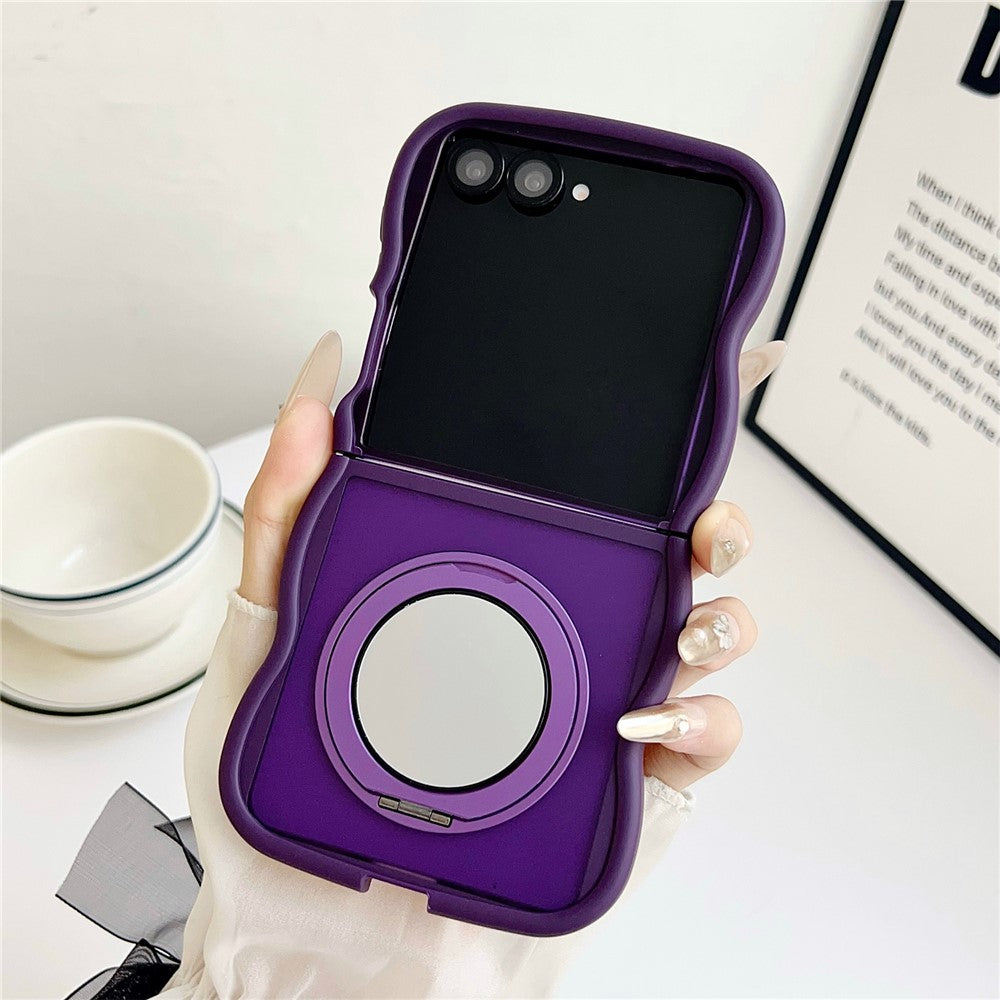 For Samsung Galaxy Z Flip7 5G Magnetic Case Mirror Rotating Kickstand Wave Edge TPU + PC Phone Cover - Purple