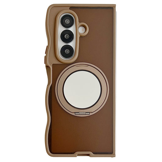 For Samsung Galaxy Z Fold7 5G Magnetic Case Mirror Rotating Kickstand Wave Edge TPU + PC Phone Cover - Desert Gold