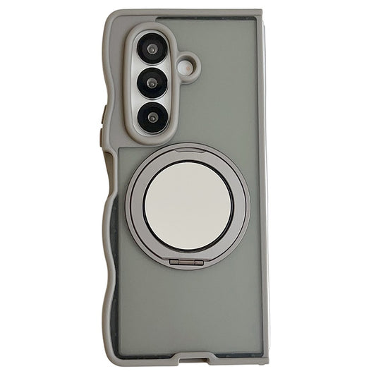 For Samsung Galaxy Z Fold7 5G Magnetic Case Mirror Rotating Kickstand Wave Edge TPU + PC Phone Cover - Grey